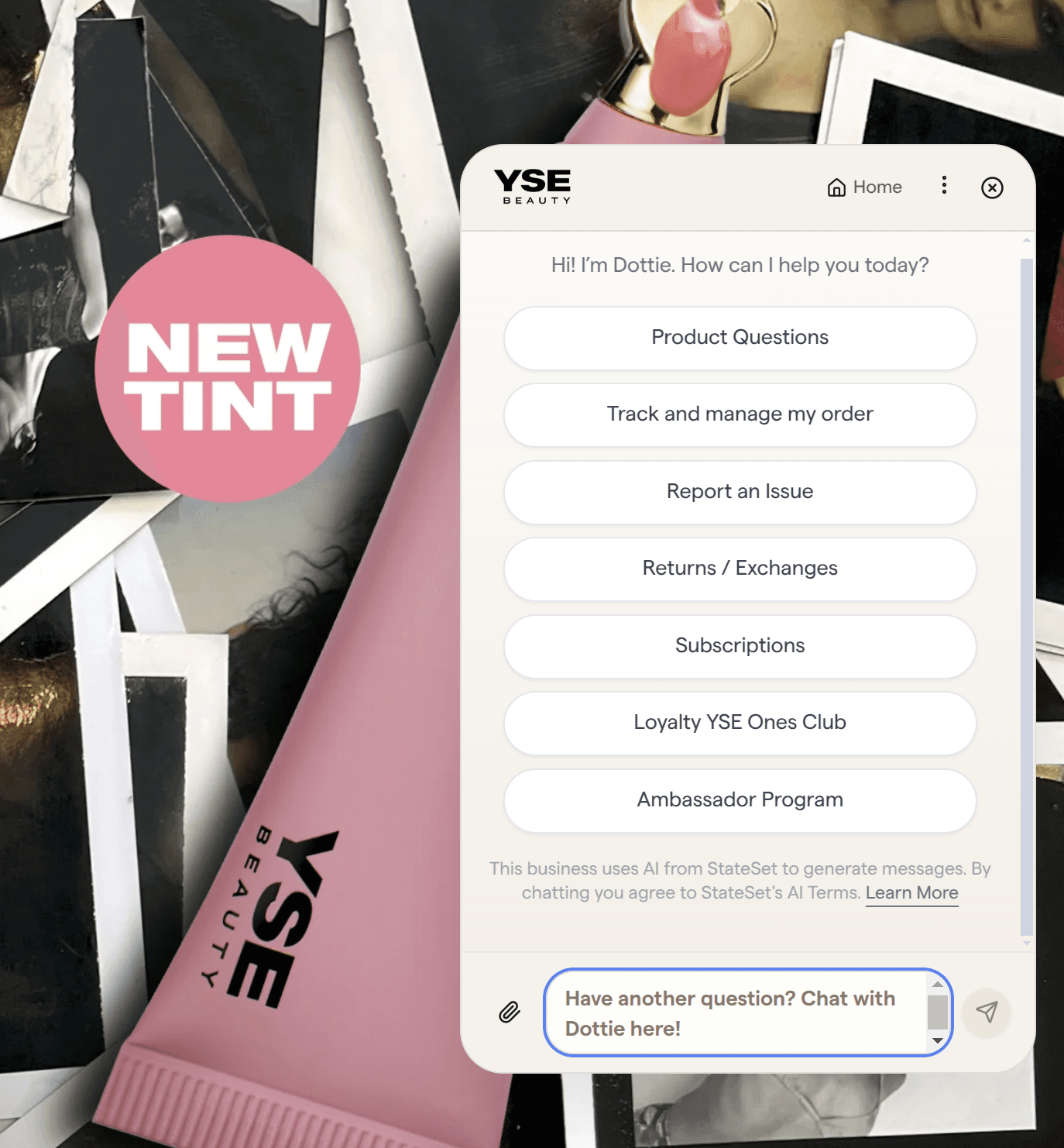 YISE Beauty AI chat interface powered by StateSet